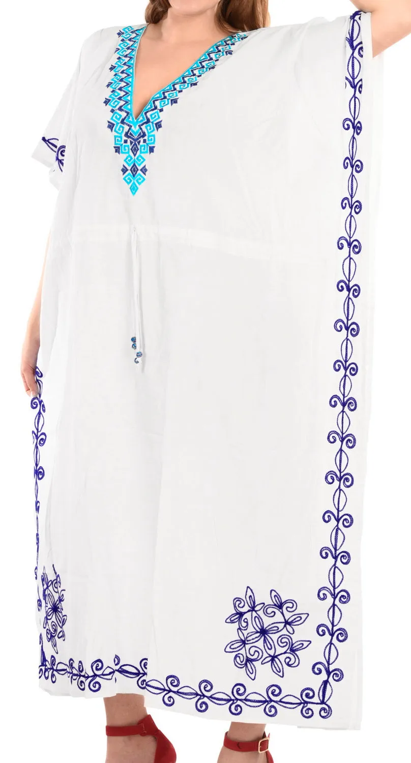 LA LEELA Lounge Rayon Solid Long Caftan Vacation Top Girls White_1008 OSFM 14-32W [L-5X]