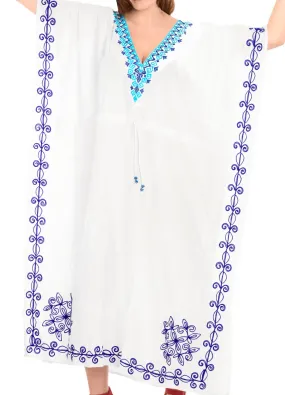 LA LEELA Lounge Rayon Solid Long Caftan Vacation Top Girls White_1008 OSFM 14-32W [L-5X]