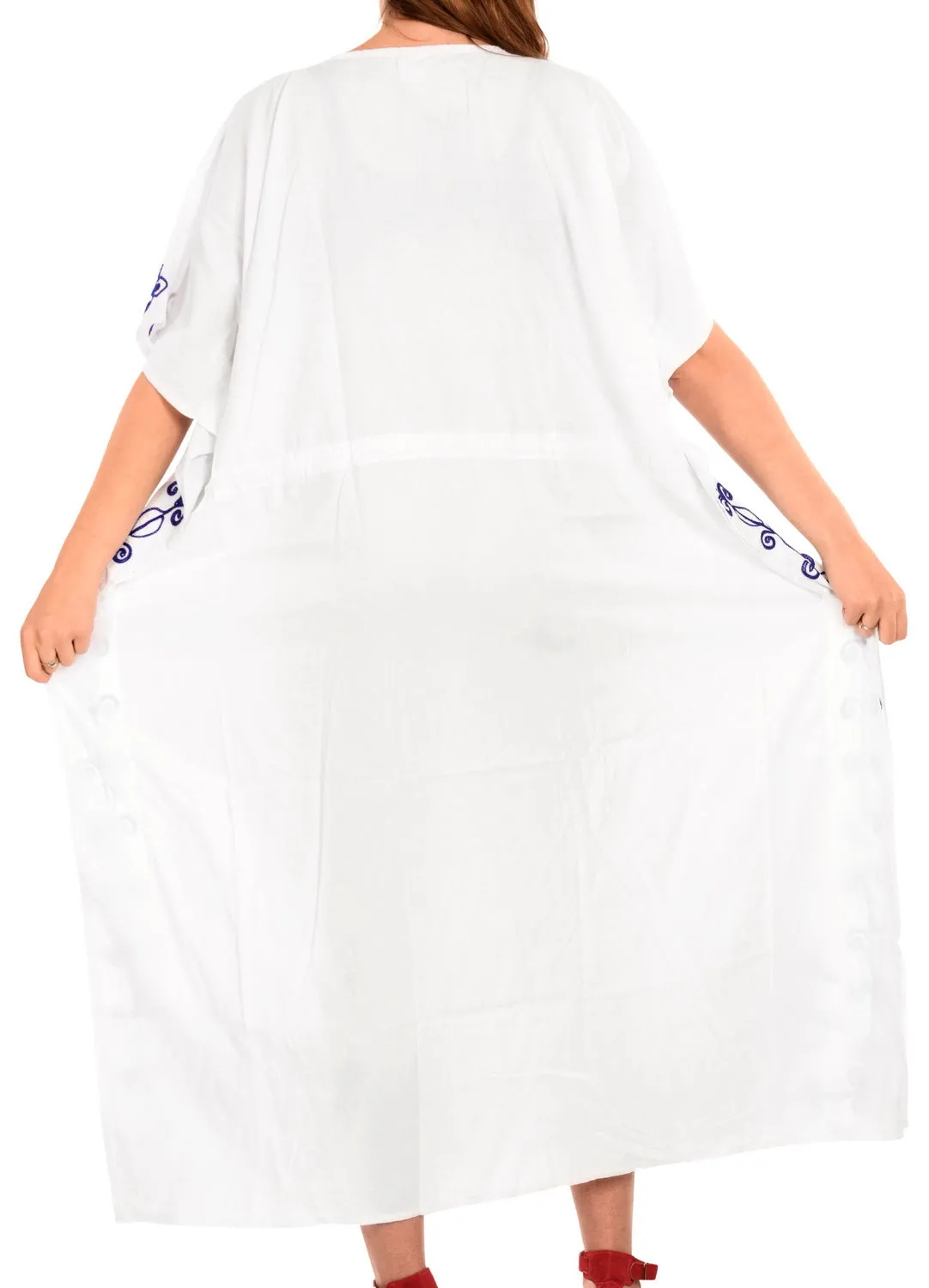LA LEELA Lounge Rayon Solid Long Caftan Vacation Top Girls White_1008 OSFM 14-32W [L-5X]