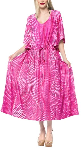 LA LEELA Rayon Tie_Dye Caftan Beach Dress Loose Gown Women Pink_1372 OSFM 14-32W