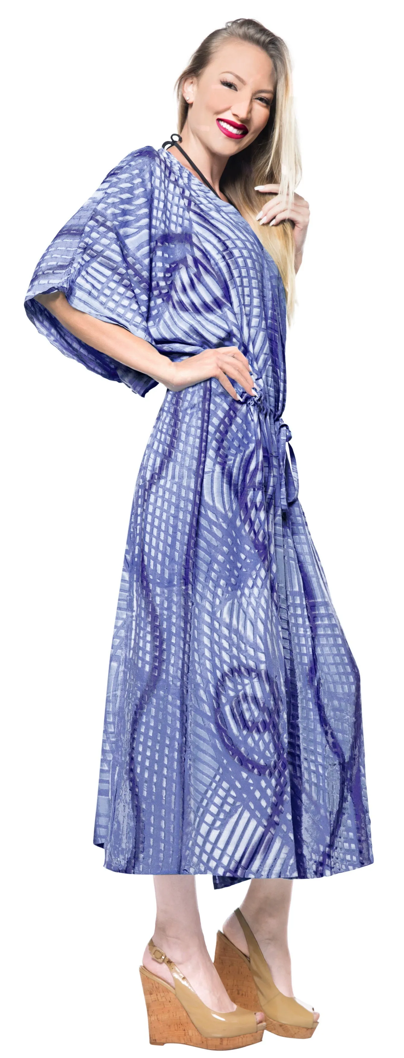 LA LEELA Rayon Tie_Dye Caftan Beach Dress Women Blue_1379 OSFM 14-32W