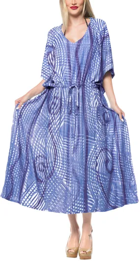 LA LEELA Rayon Tie_Dye Caftan Beach Dress Women Blue_1379 OSFM 14-32W