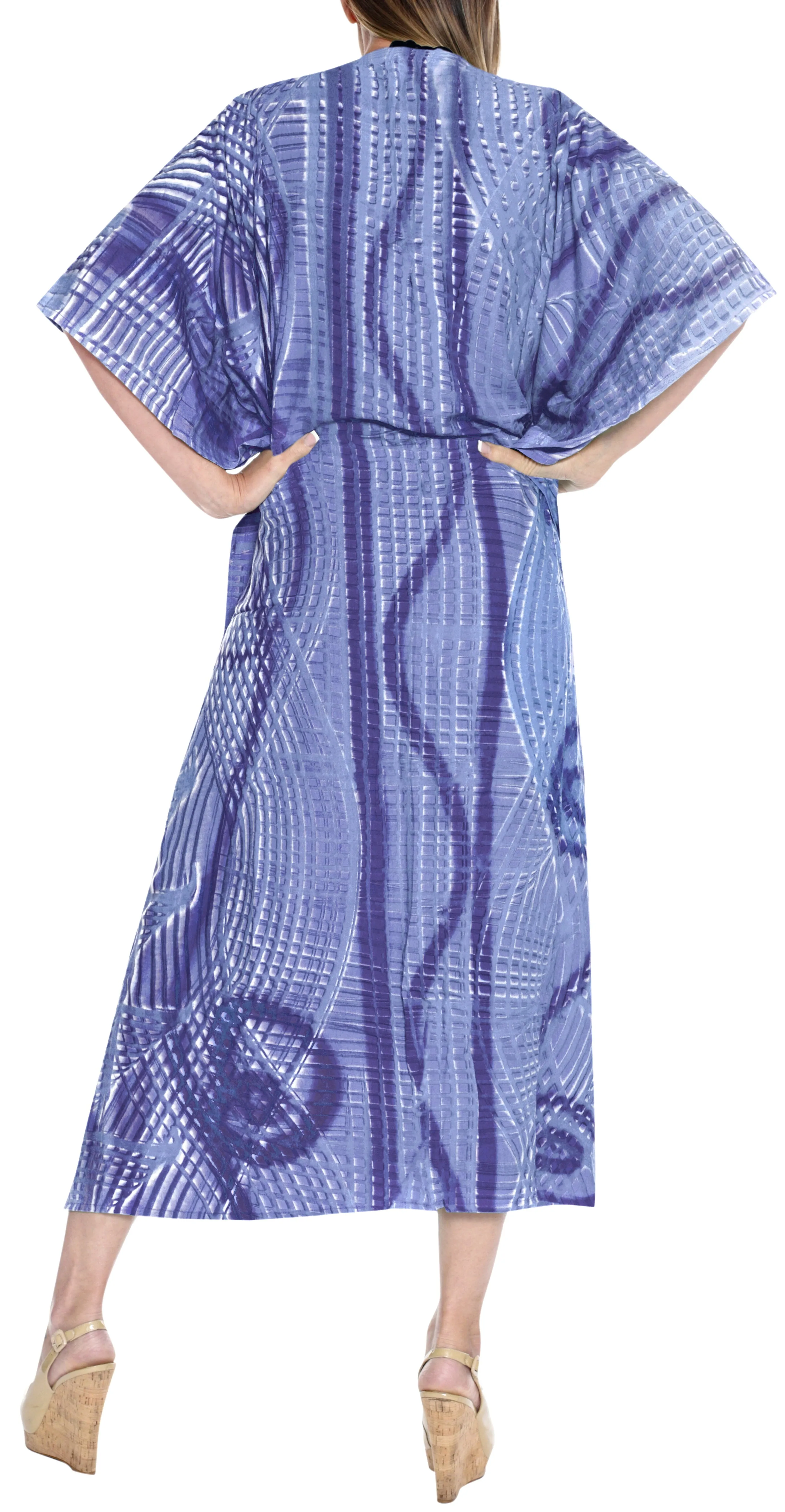LA LEELA Rayon Tie_Dye Caftan Beach Dress Women Blue_1379 OSFM 14-32W