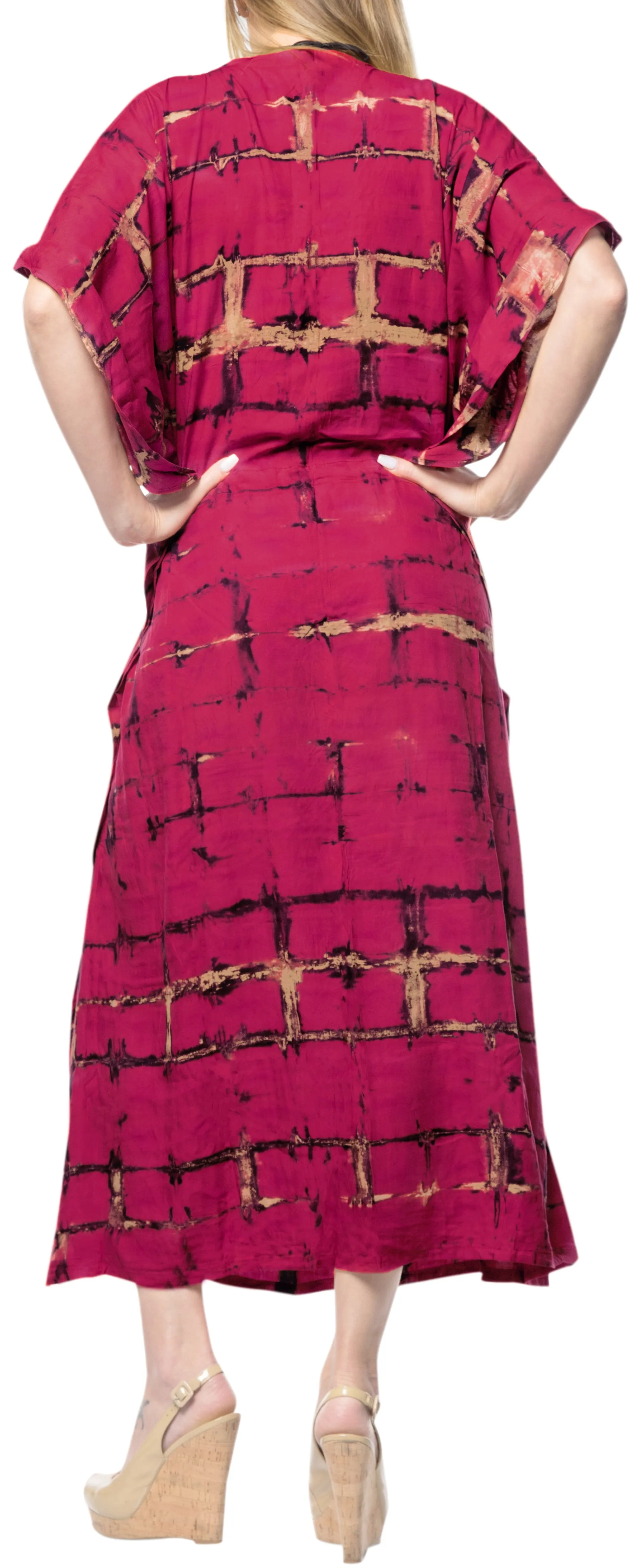 LA LEELA Rayon Tie_Dye Caftan Hawaiian Beach Dress Red_1390 OSFM 14-32W