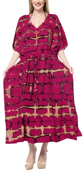 LA LEELA Rayon Tie_Dye Caftan Hawaiian Beach Dress Red_1390 OSFM 14-32W
