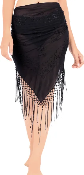 La Leela Women's Hawaiian Bikini Beach Wrap Sheer Sarong Swimming Bathing suit Beachwear Swim Dress Pareo Cover up Long 78"X42"  Black 912109