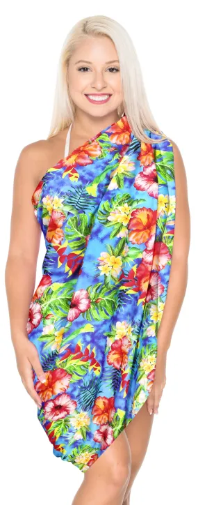 La Leela Women's Hawaiian Bikini Beach Wrap Sheer Sarong Swimming Bathing suit Beachwear Swim Dress Pareo Cover up Long 78"X42"  Blue 908980