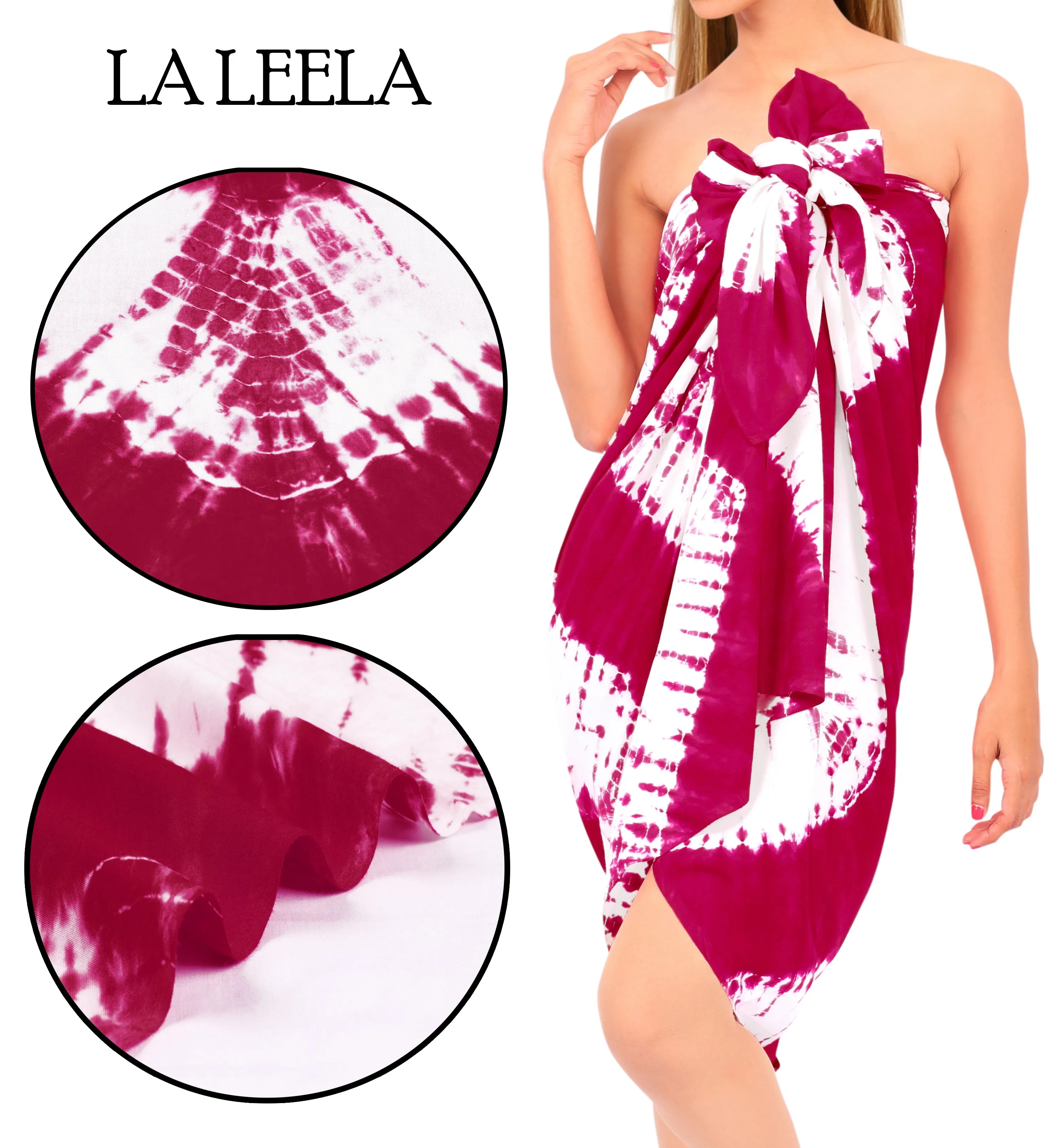 La Leela Women's Hawaiian Bikini Beach Wrap Sheer Sarong Swimming Bathing suit Beachwear Swim Dress Pareo Cover up Long 78"X42"  Red 913434