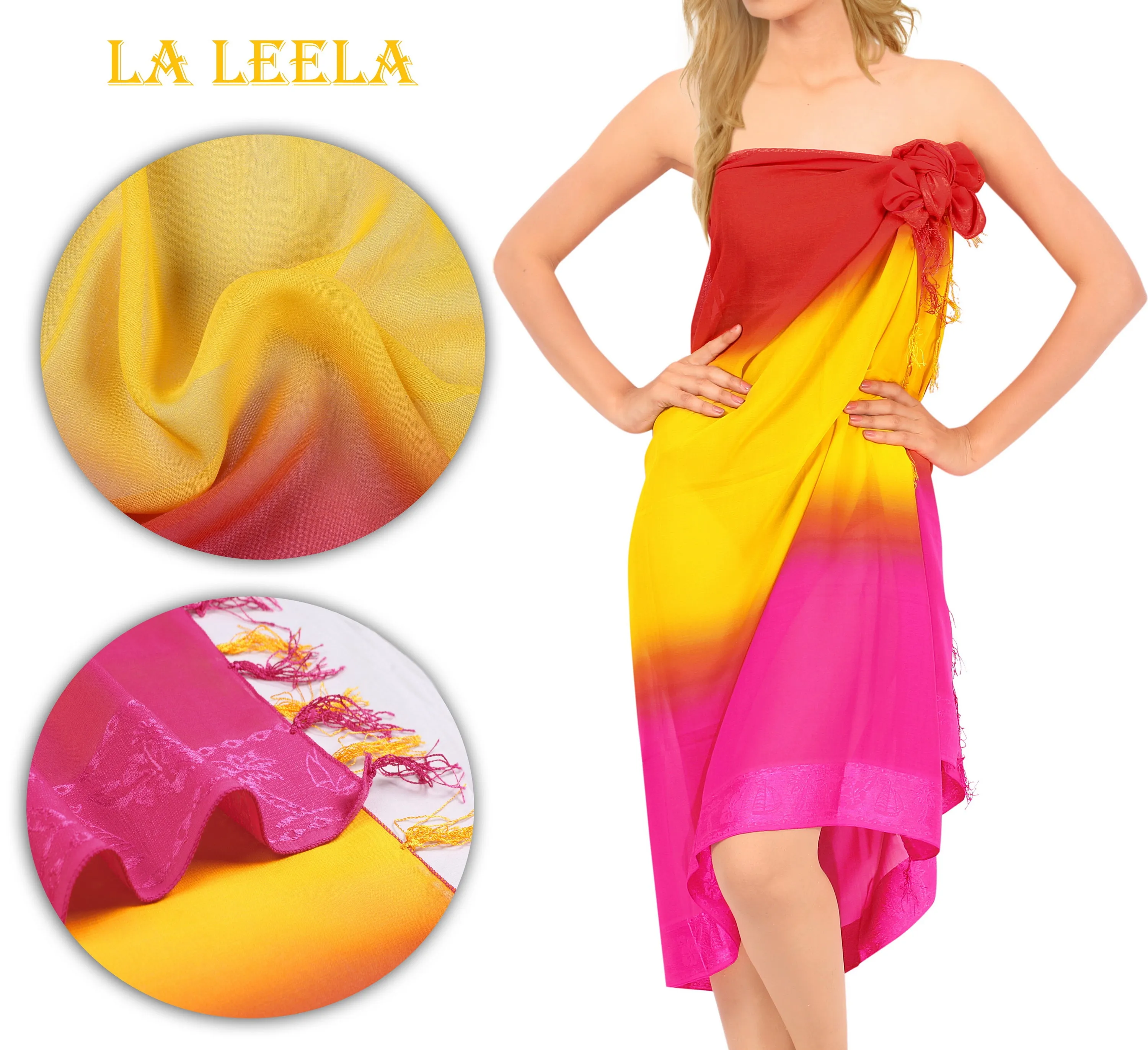 La Leela Women's Hawaiian Bikini Beach Wrap Sheer Sarong Swimming Bathing suit Beachwear Swim Dress Pareo Cover up Long 78"X42"  Yellow 912501