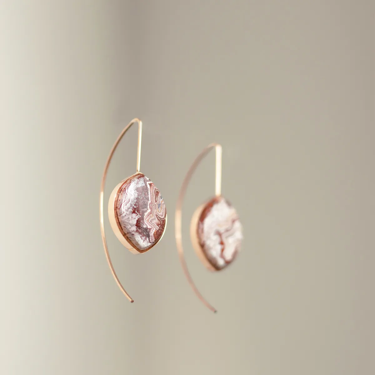 Lace Agate Stone Earrings (Curved)