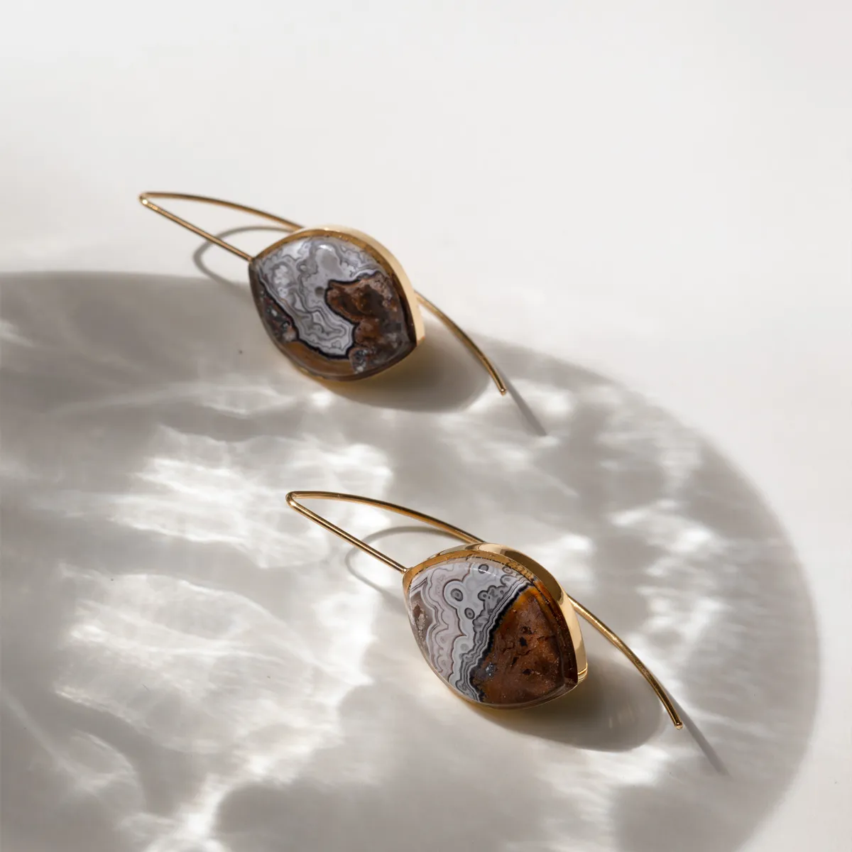 Lace Agate Stone Earrings (Curved)