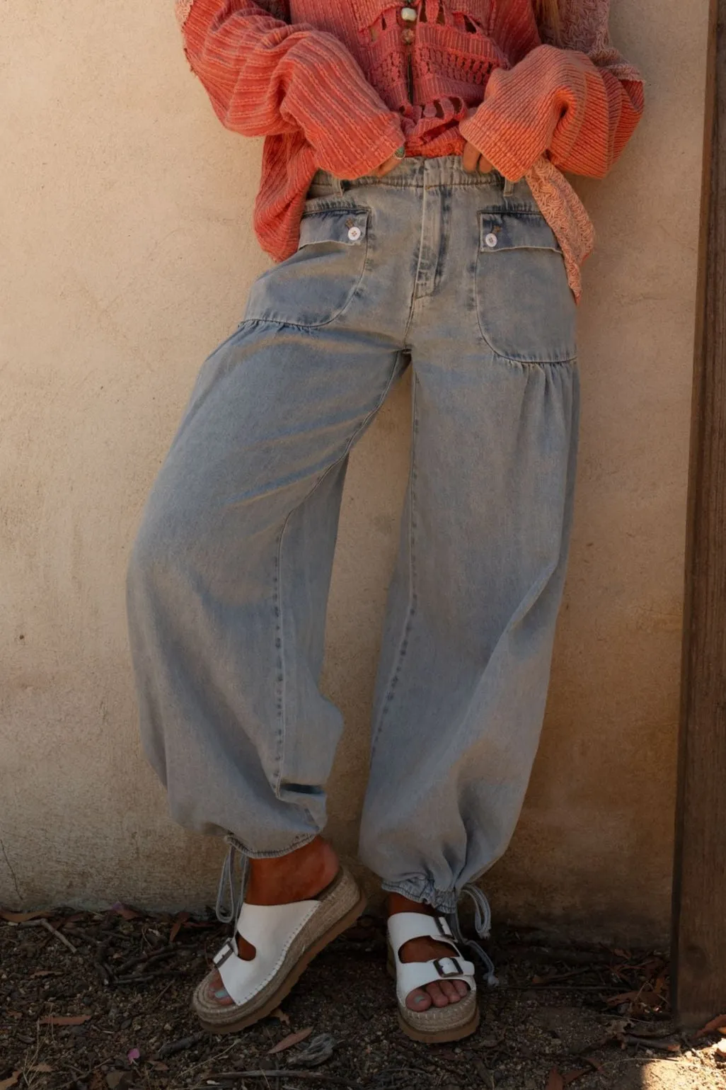 Lets Jet Set Wide Leg Pants - Light Denim