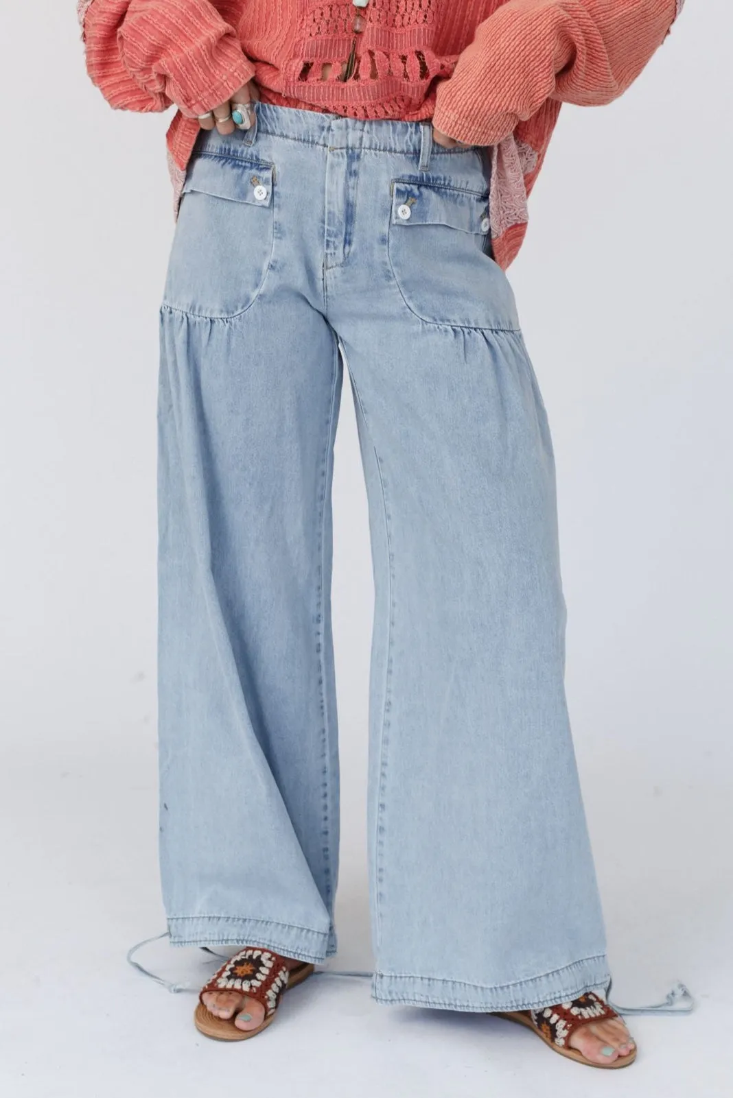 Lets Jet Set Wide Leg Pants - Light Denim
