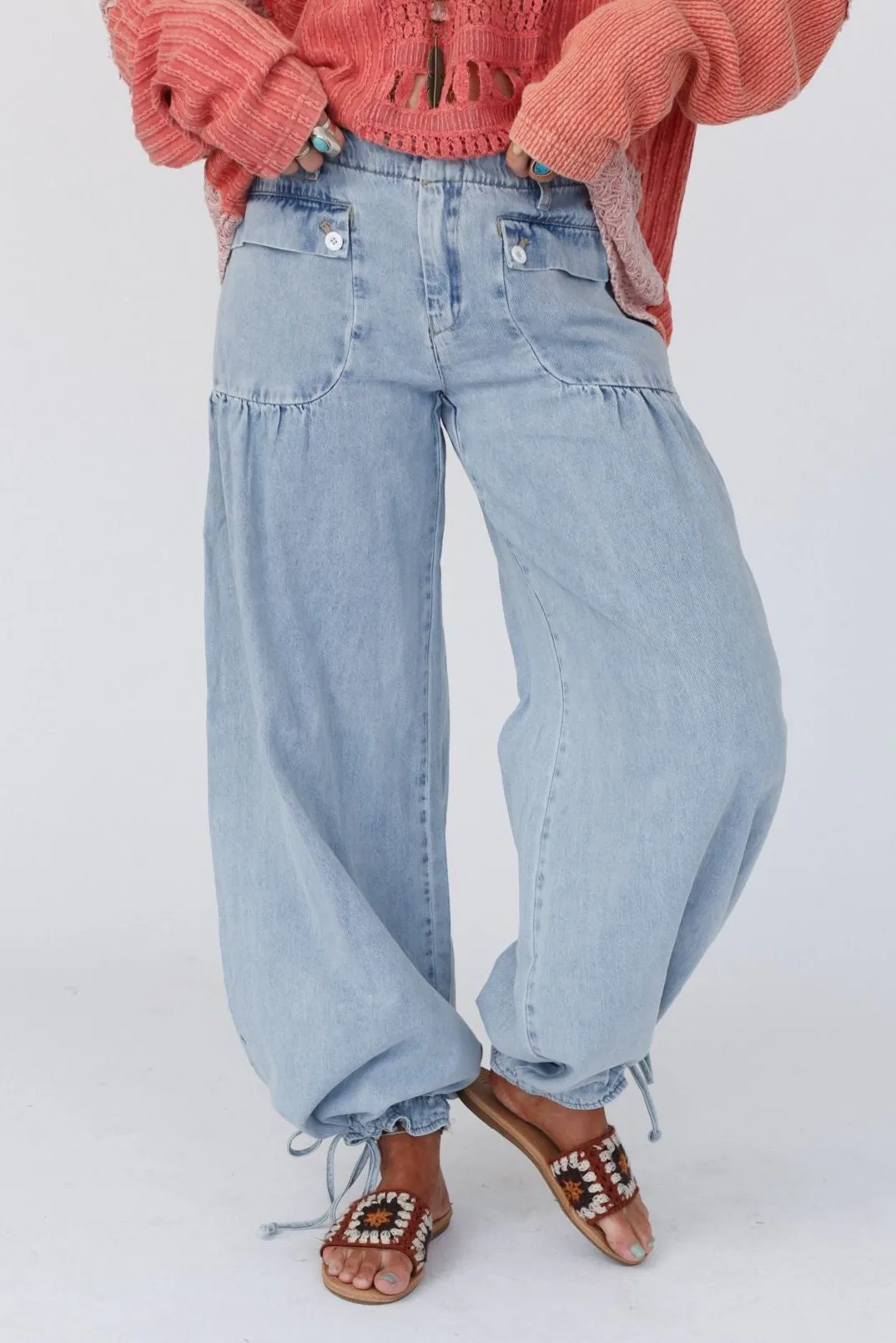 Lets Jet Set Wide Leg Pants - Light Denim