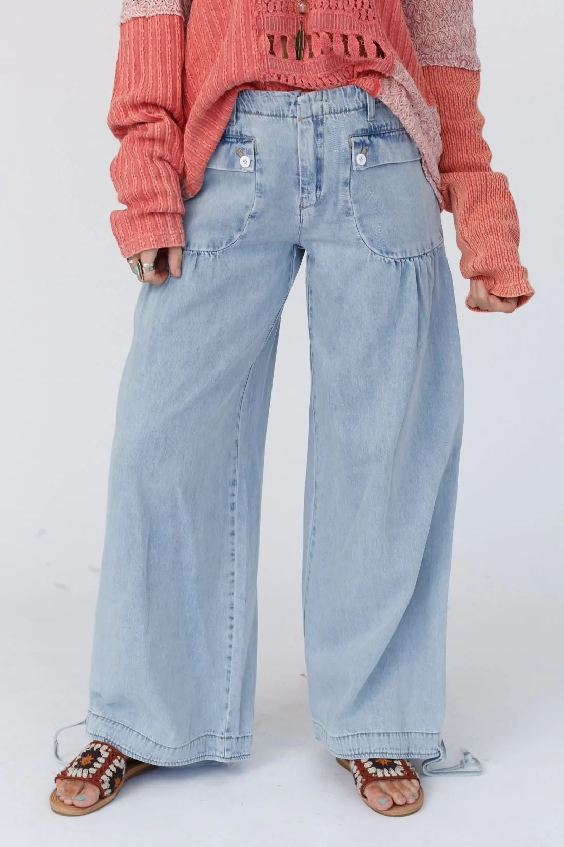 Lets Jet Set Wide Leg Pants - Light Denim