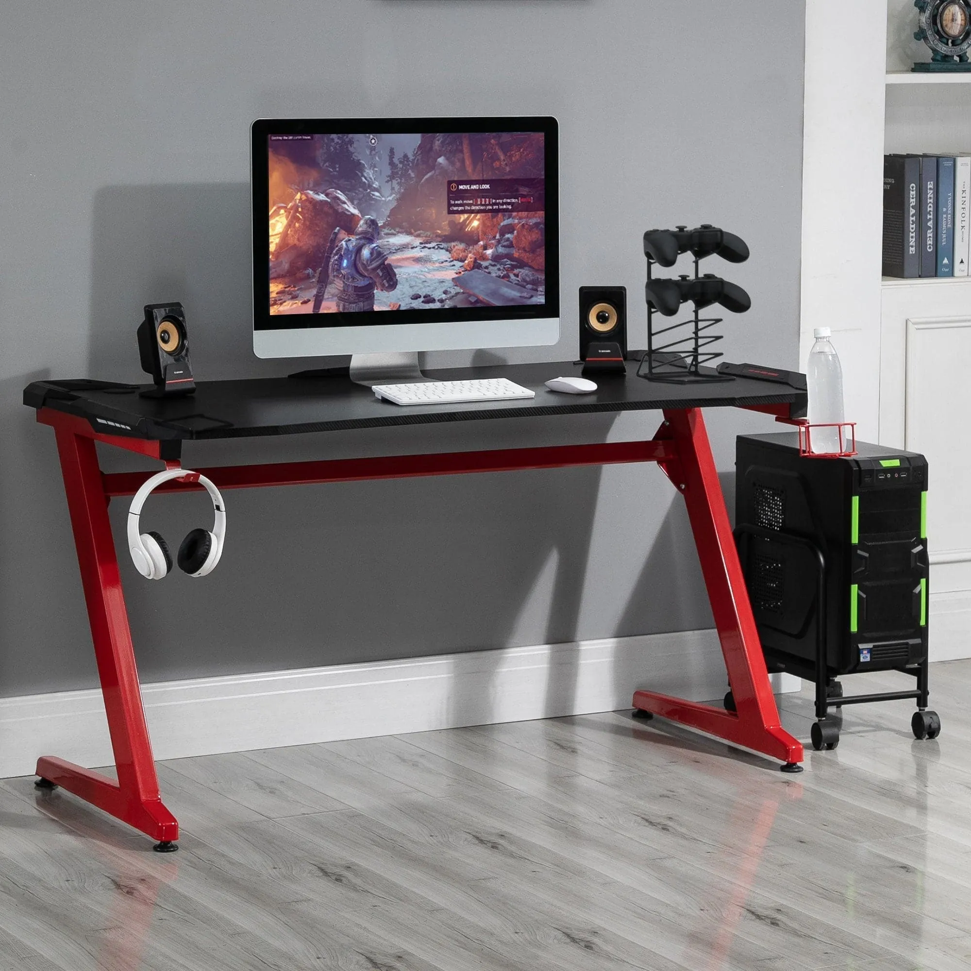 Maplin Plus Gaming Desk with Cup Holder, Headphone Hook & Cable Management