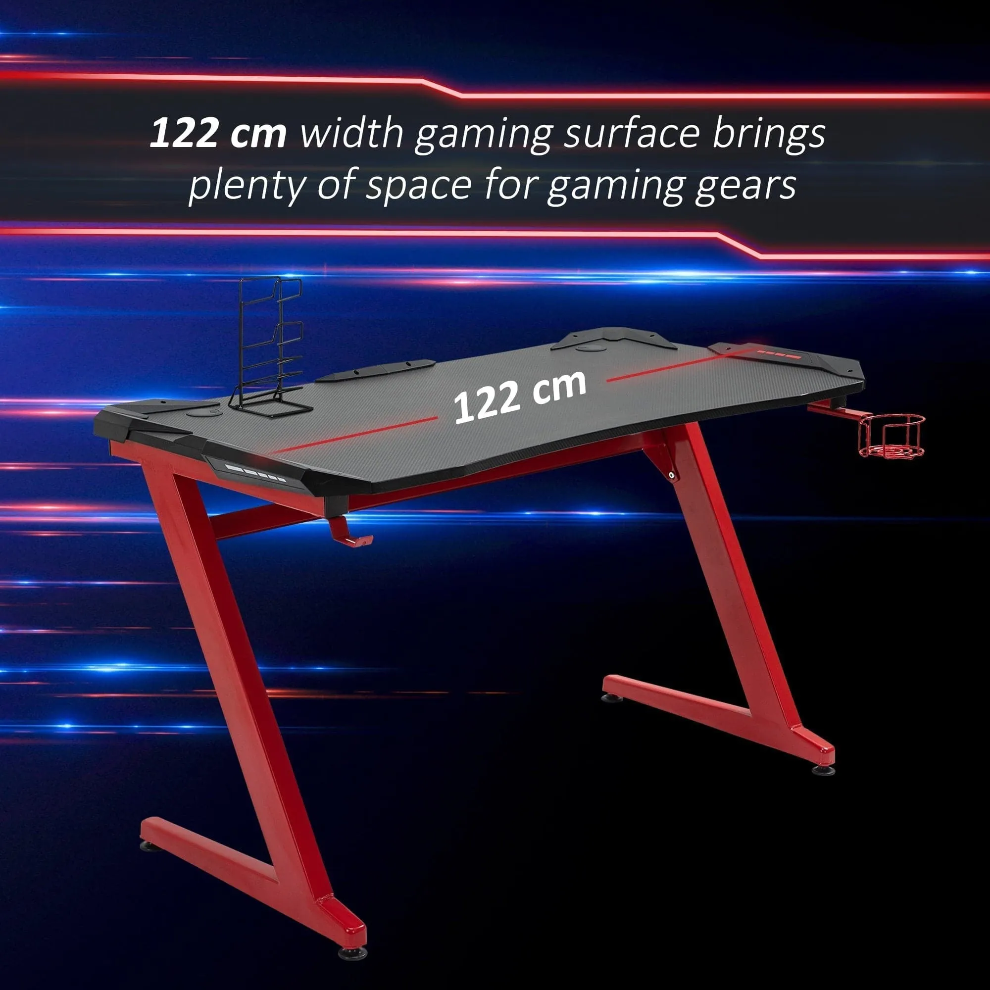 Maplin Plus Gaming Desk with Cup Holder, Headphone Hook & Cable Management