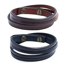 Men's Retro Simple Two-circle Cowhide Bracelet 69564420YM