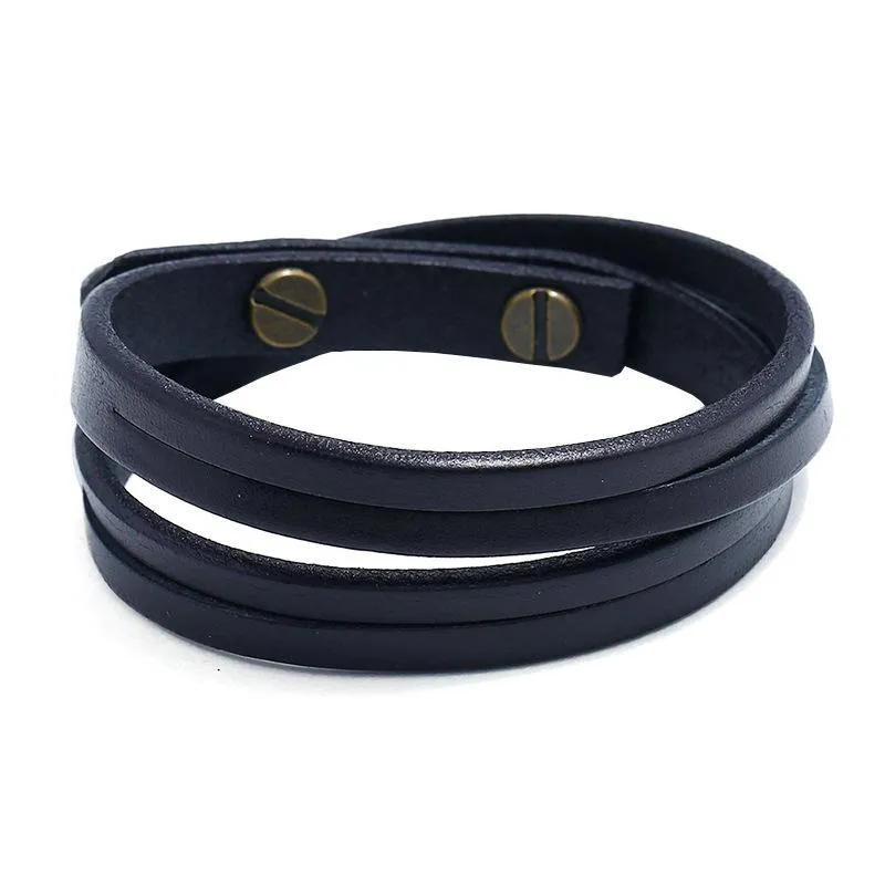 Men's Retro Simple Two-circle Cowhide Bracelet 69564420YM