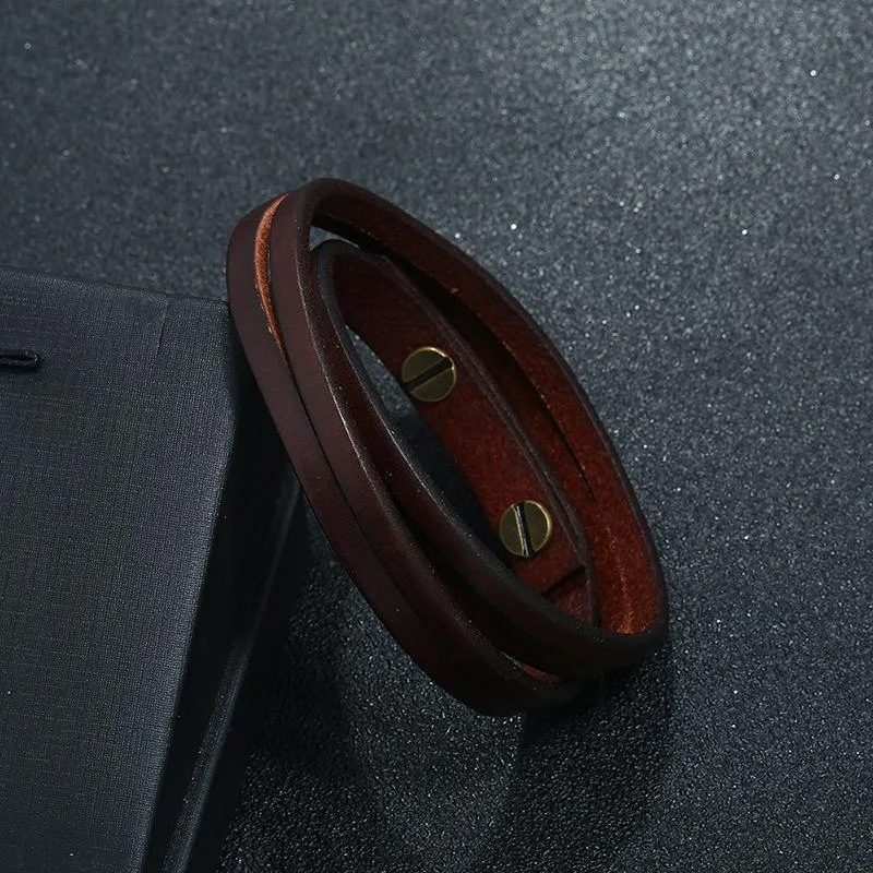 Men's Retro Simple Two-circle Cowhide Bracelet 69564420YM