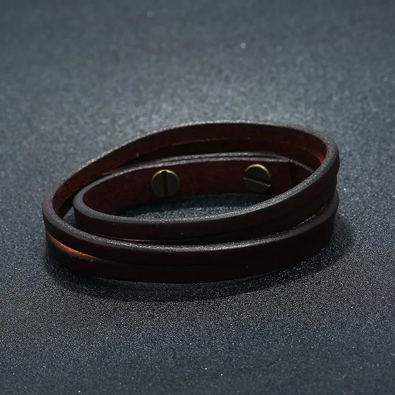 Men's Retro Simple Two-circle Cowhide Bracelet 69564420YM