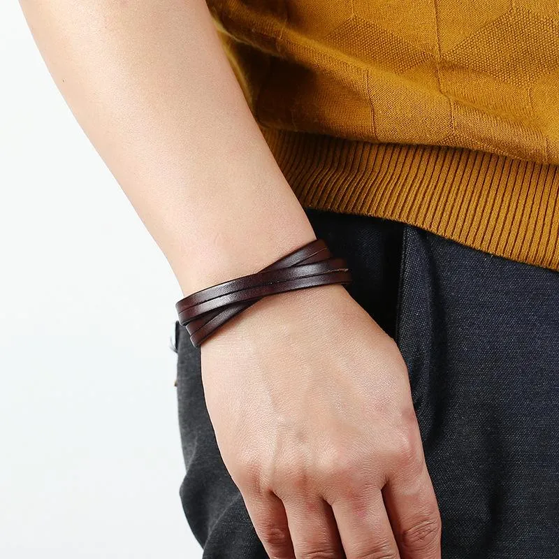 Men's Retro Simple Two-circle Cowhide Bracelet 69564420YM