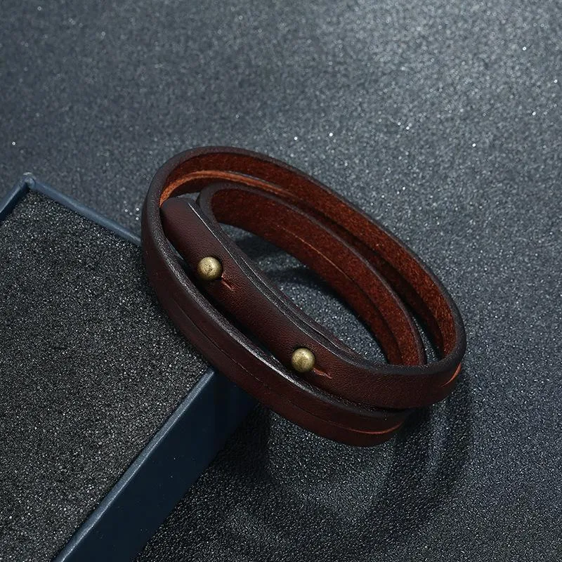 Men's Retro Simple Two-circle Cowhide Bracelet 69564420YM