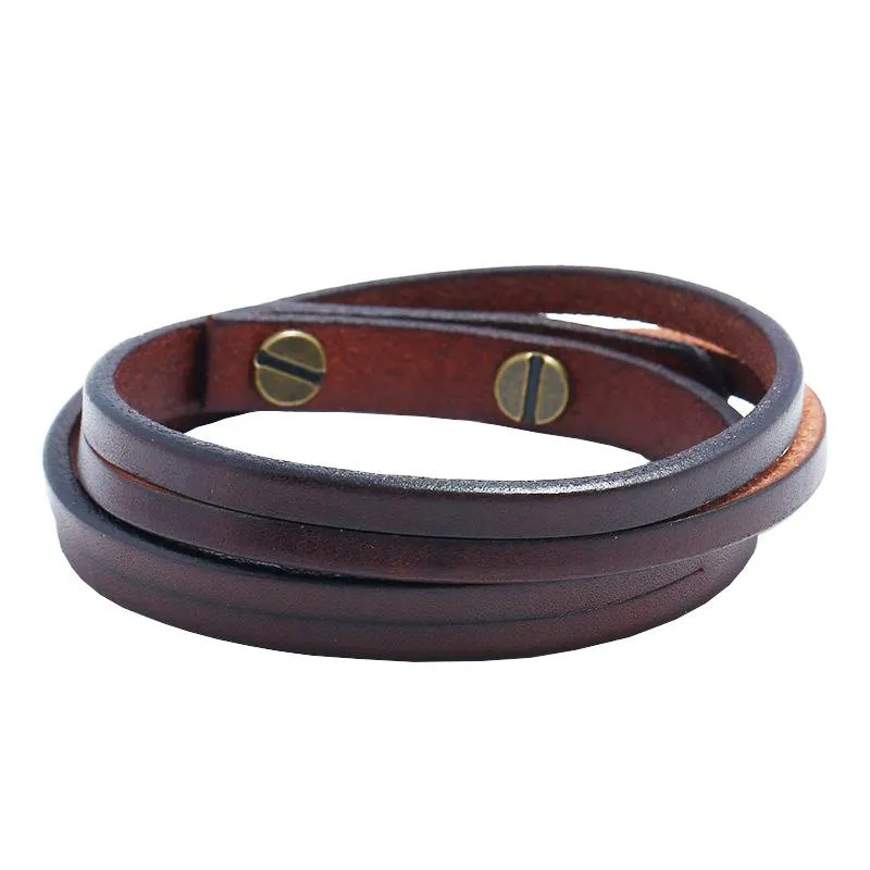 Men's Retro Simple Two-circle Cowhide Bracelet 69564420YM