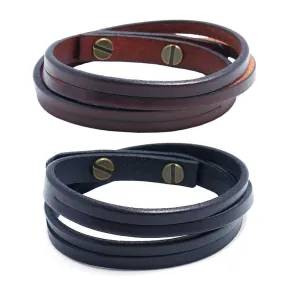 Men's Retro Simple Two-circle Cowhide Bracelet 69564420YM