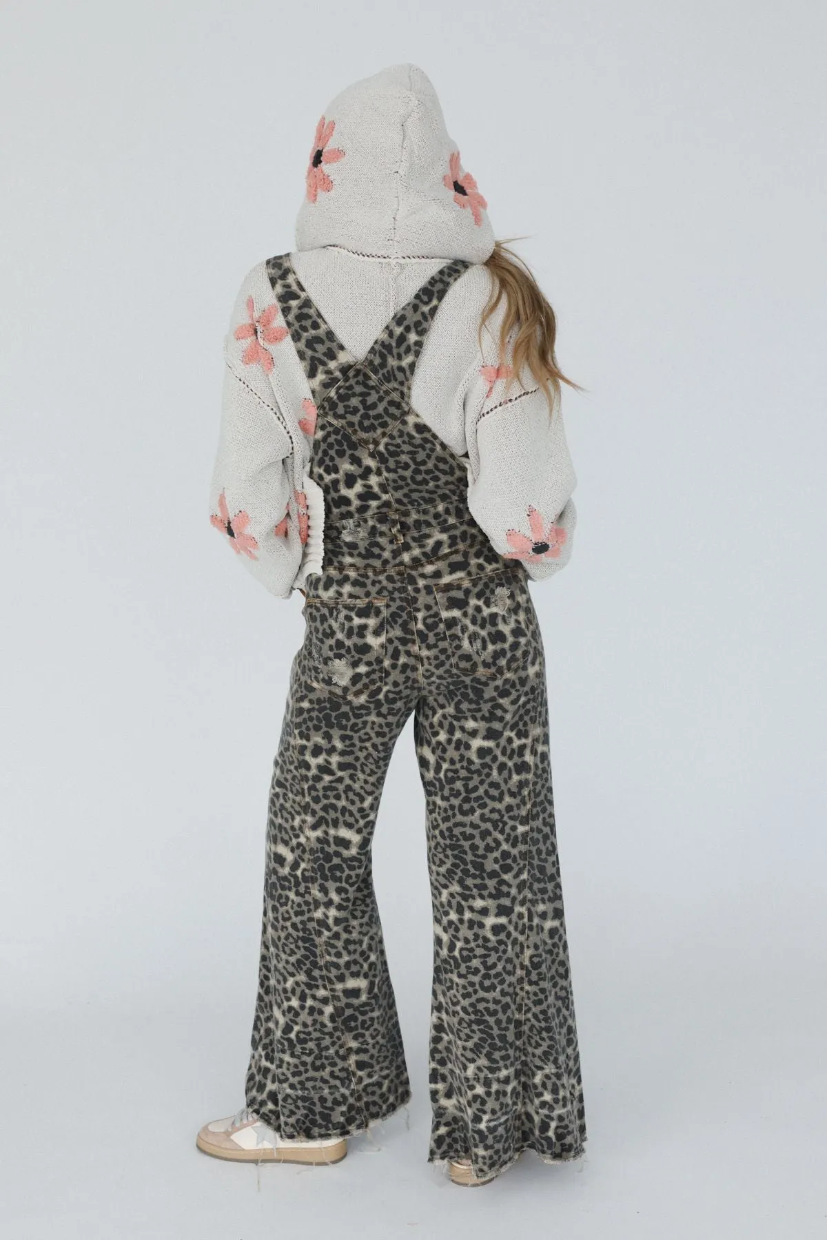 Milly Distressed Hem Wide Leg Overall - Brown Leopard