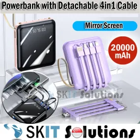 Mirror Screen 20000mAh Mini Power Bank 4in1 DETACHABLE Cables Powerbank Mirror Screen with LED Light
