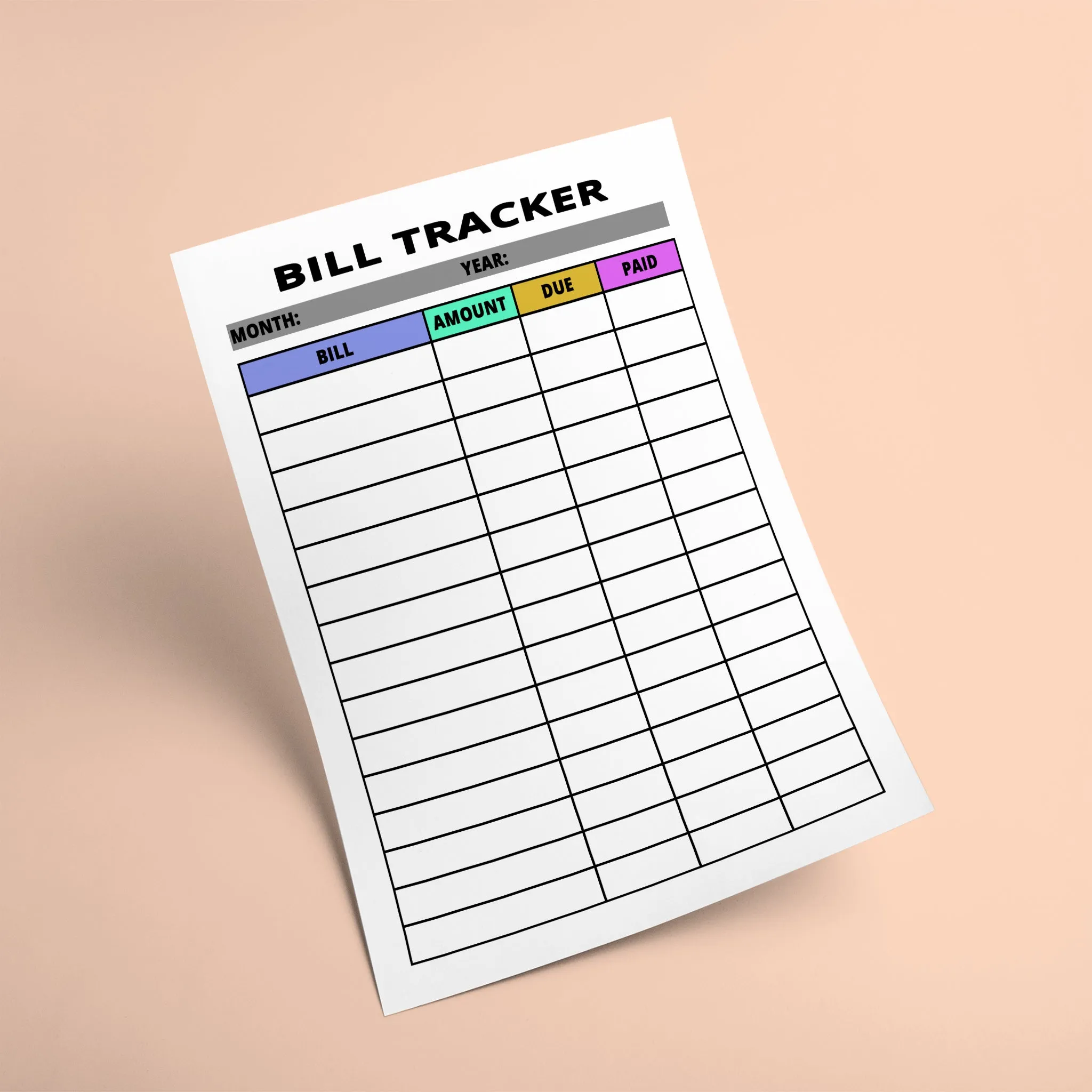 Monthly Bill Tracker, Bill Planner, Bill Payment Tracker