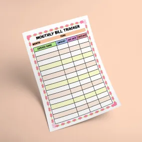 Monthly Bill Tracker, Bill Planner, Bill Payment Tracker