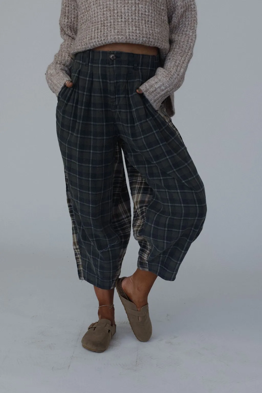Mystic Plaid Wide Leg Pants - Navy