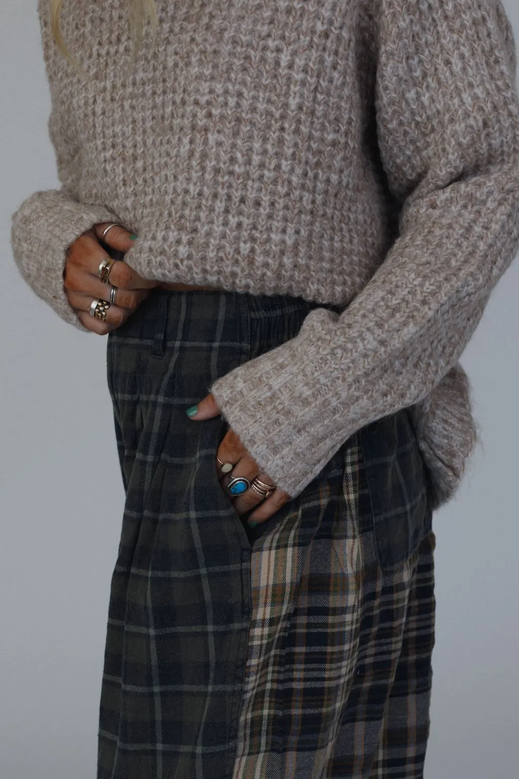 Mystic Plaid Wide Leg Pants - Navy