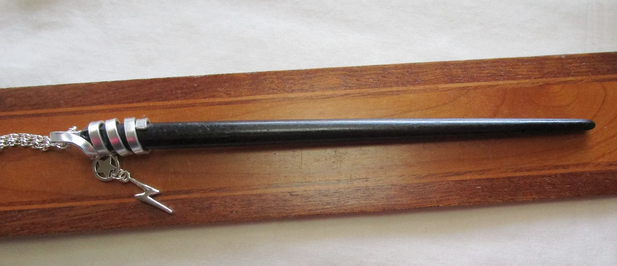 Natural Black Carved Horn Lightning Star Wand Pendant Necklace