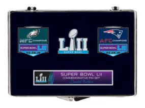 New England Patriots Philadelphia Eagles 2018 Super Bowl 52 LII Pin Set (3 Pack)