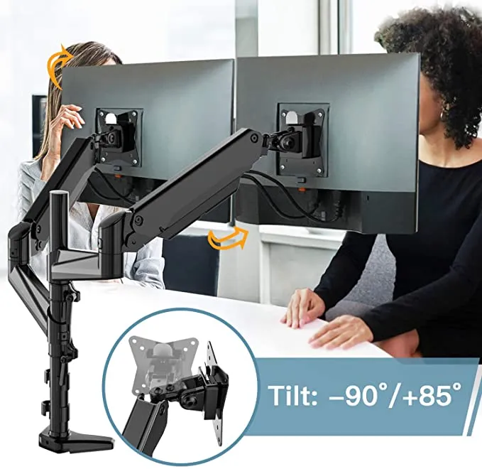 NEW HUANUO Dual Monitor Mount Stand - Aluminum Gas Spring Arm Height Adjustable Monitor Desk Mount VESA Bracket for Two 17 to 32 Inch Flat / Curved LCD Computer Screens with C Clamp, Grommet Base! RETAILS $86 