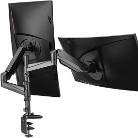 NEW HUANUO Dual Monitor Mount Stand - Aluminum Gas Spring Arm Height Adjustable Monitor Desk Mount VESA Bracket for Two 17 to 32 Inch Flat / Curved LCD Computer Screens with C Clamp, Grommet Base! RETAILS $86 