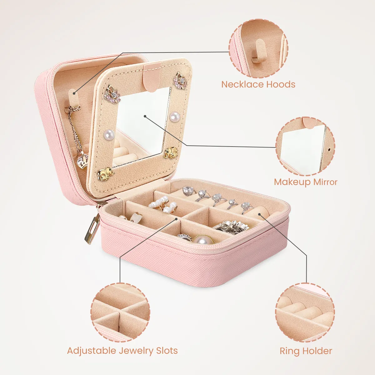 Personalized Jewelry Box, Pink Travel Jewelry Box with Initial A, Small Monogrammed Jewelry Case Organizer for Girls Women Teen Kids, Mini Travel Essentials Gifts for Birthday Christmas