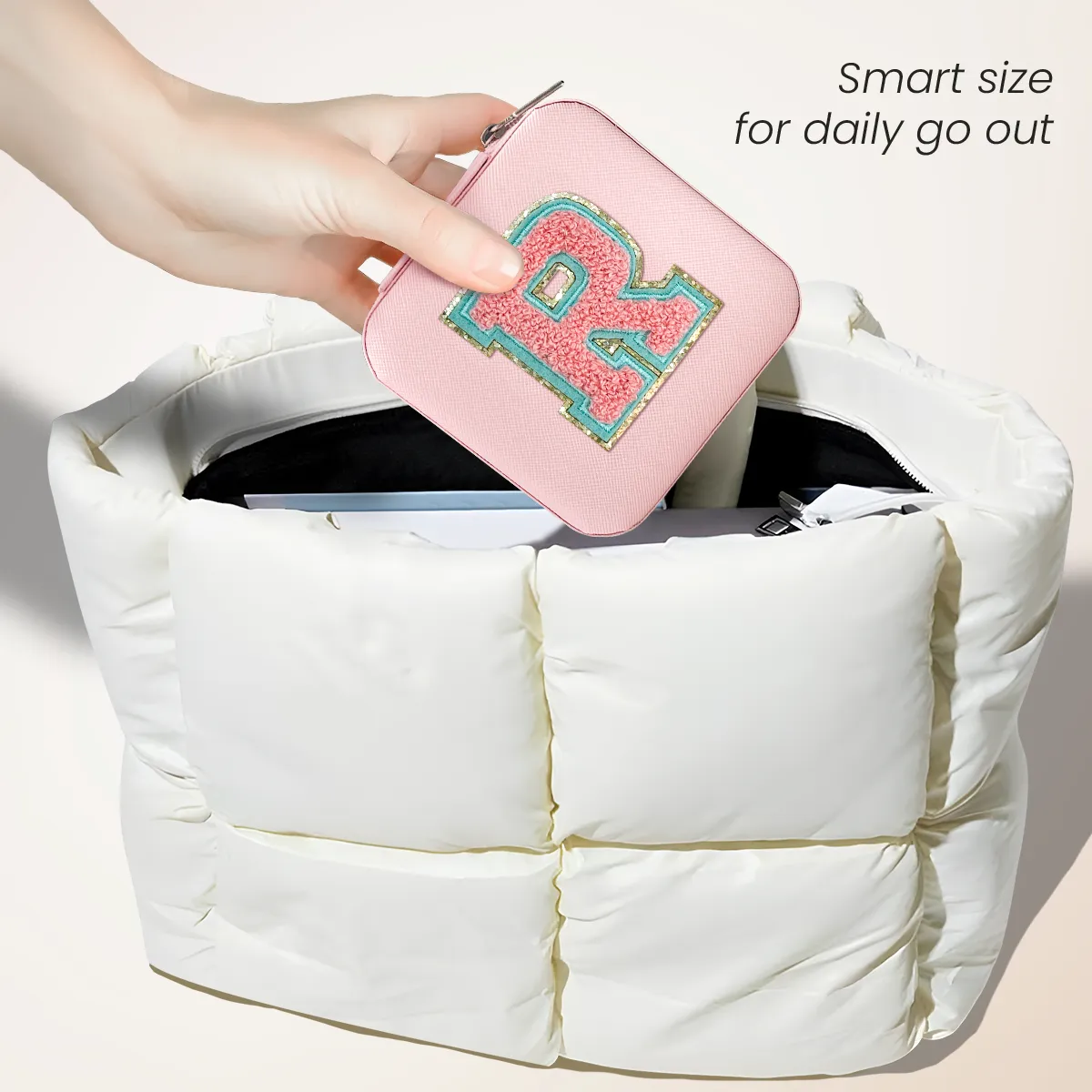Personalized Jewelry Box, Pink Travel Jewelry Box with Initial R, Small Monogrammed Jewelry Case Organizer for Girls Women Teen Kids, Mini Travel Essentials Gifts for Birthday Christmas
