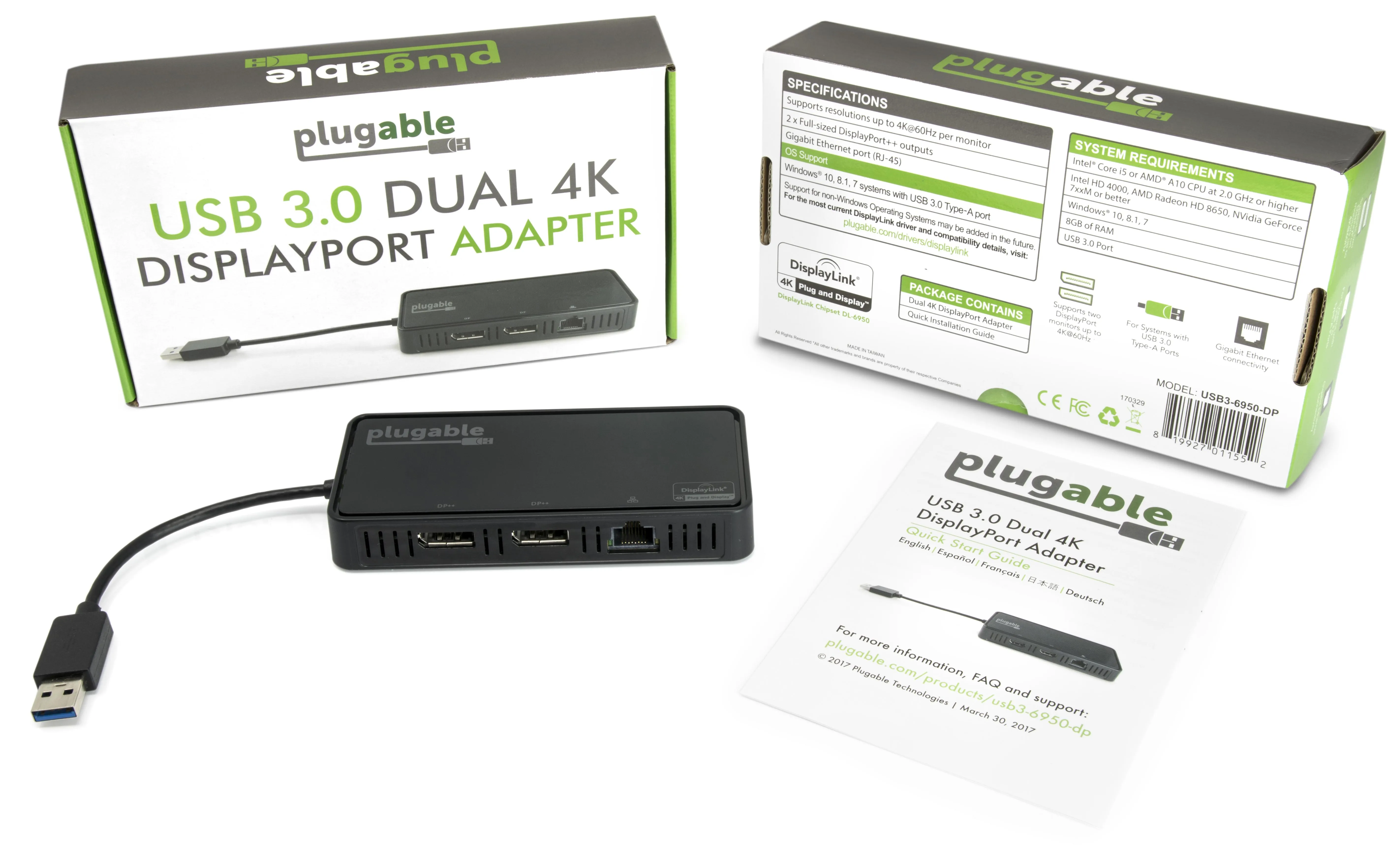 Plugable USB 3.0 Dual 4k Displayport And Gigabit Ethernet Adapter