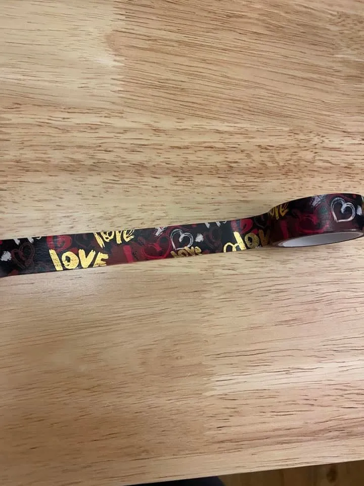 Pretty Gold Foil Heart Washi Tape roll, Love Washi Tape Roll, Rose Washi Tape Roll, Elegent Washi Tape Roll, Black and Red Washi