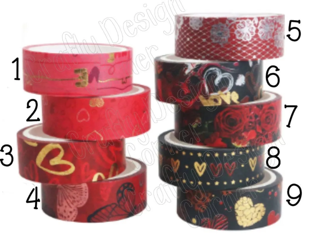 Pretty Gold Foil Heart Washi Tape roll, Love Washi Tape Roll, Rose Washi Tape Roll, Elegent Washi Tape Roll, Black and Red Washi