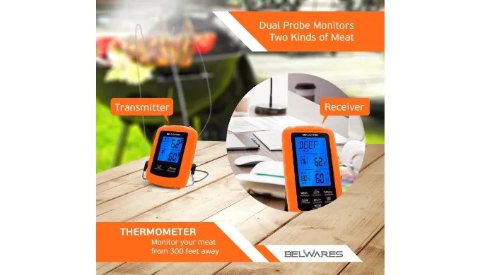 PRICE DROP: Belwares Digital Remote Smoker Dual Probe Wireless Thermometer (Includes Receiver   Transmitter)