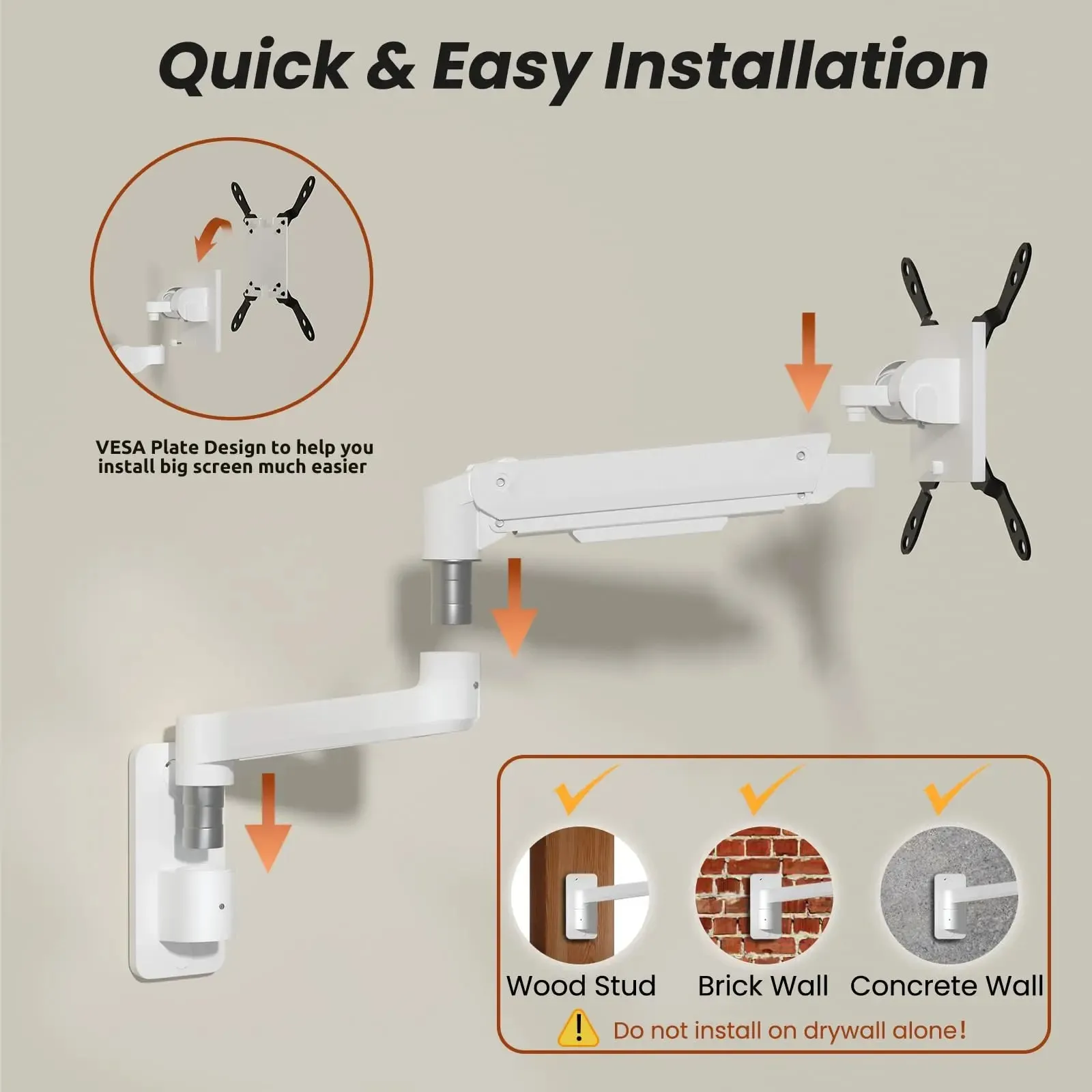 PUTORSEN 17-49 inch Premium Ultrawide Monitor Wall Mount, Heavy Duty Single Wall Mount Monitor Arm up to 44lbs