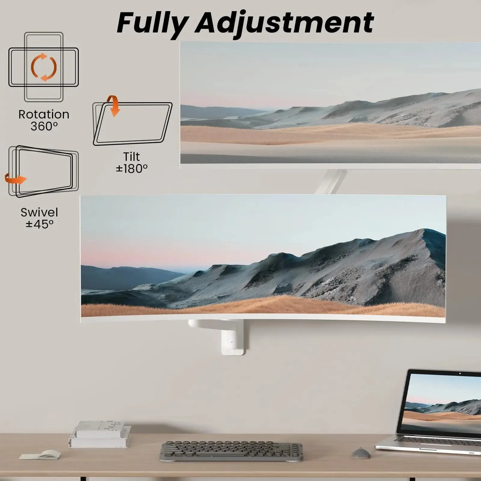 PUTORSEN 17-49 inch Premium Ultrawide Monitor Wall Mount, Heavy Duty Single Wall Mount Monitor Arm up to 44lbs