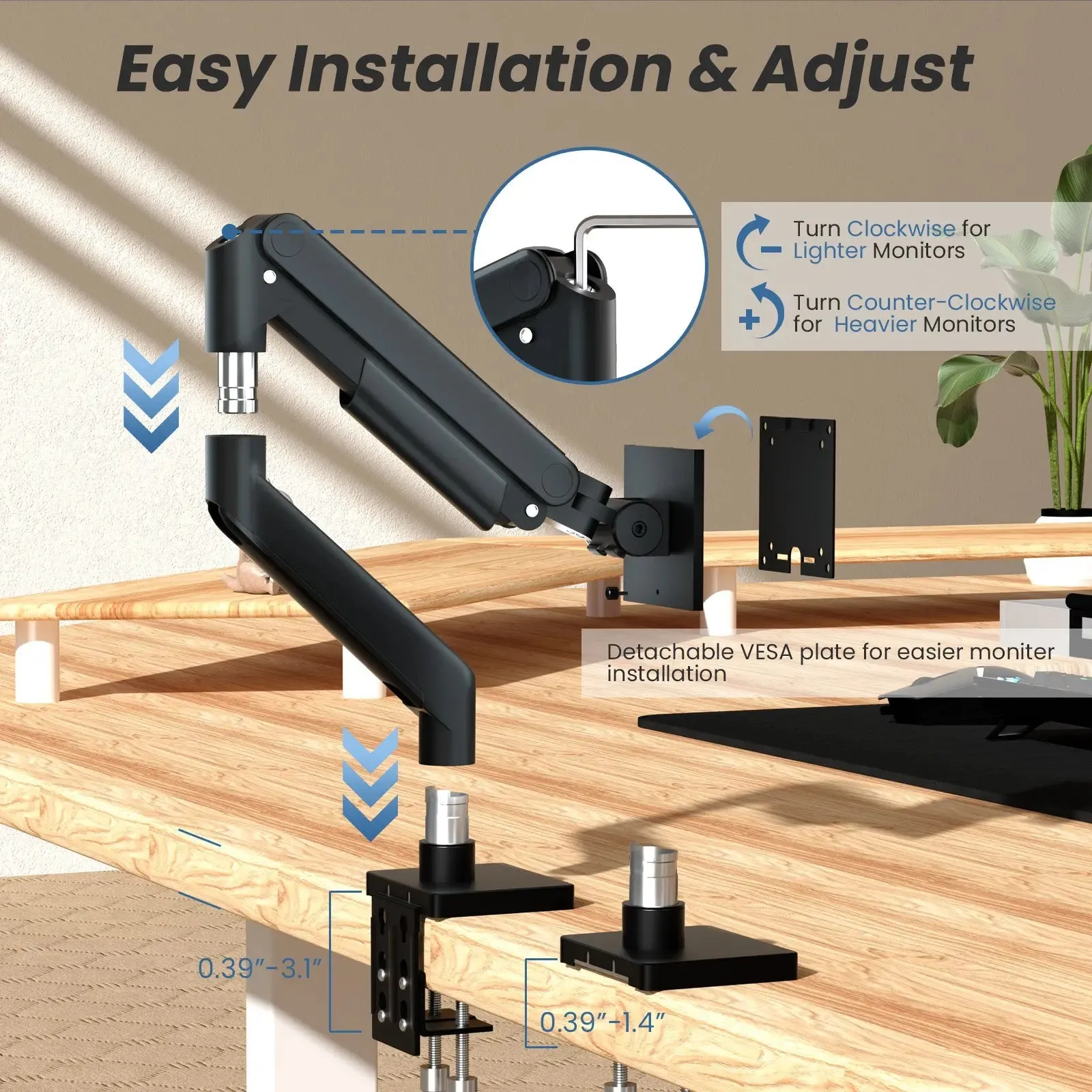 PUTORSEN Premium Ultrawide Single Monitor Arm, for Most 17-49 inch Screens Holds up to 44lbs
