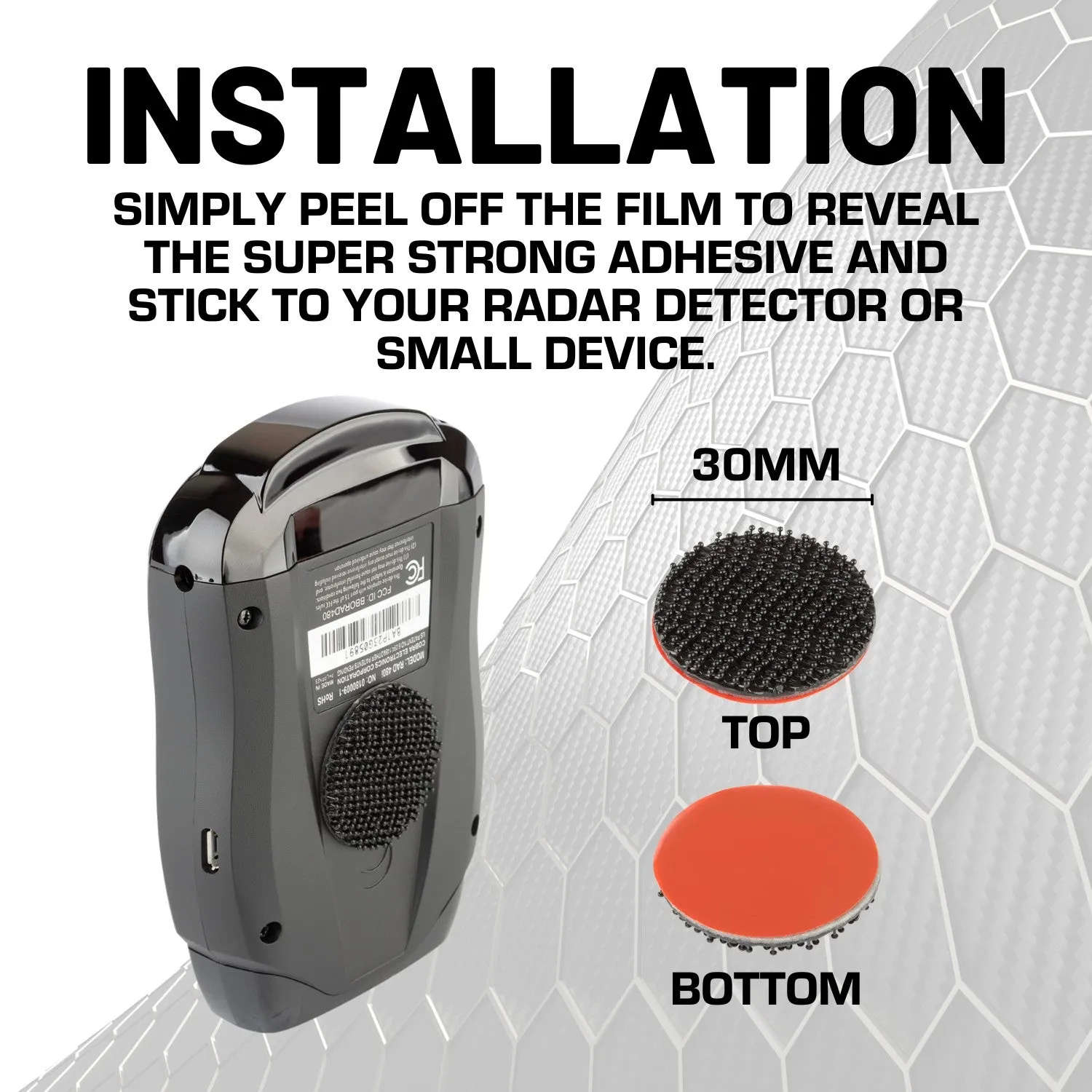 Radar Detector Mount with 20mm Ball   Interlocking Fastener System