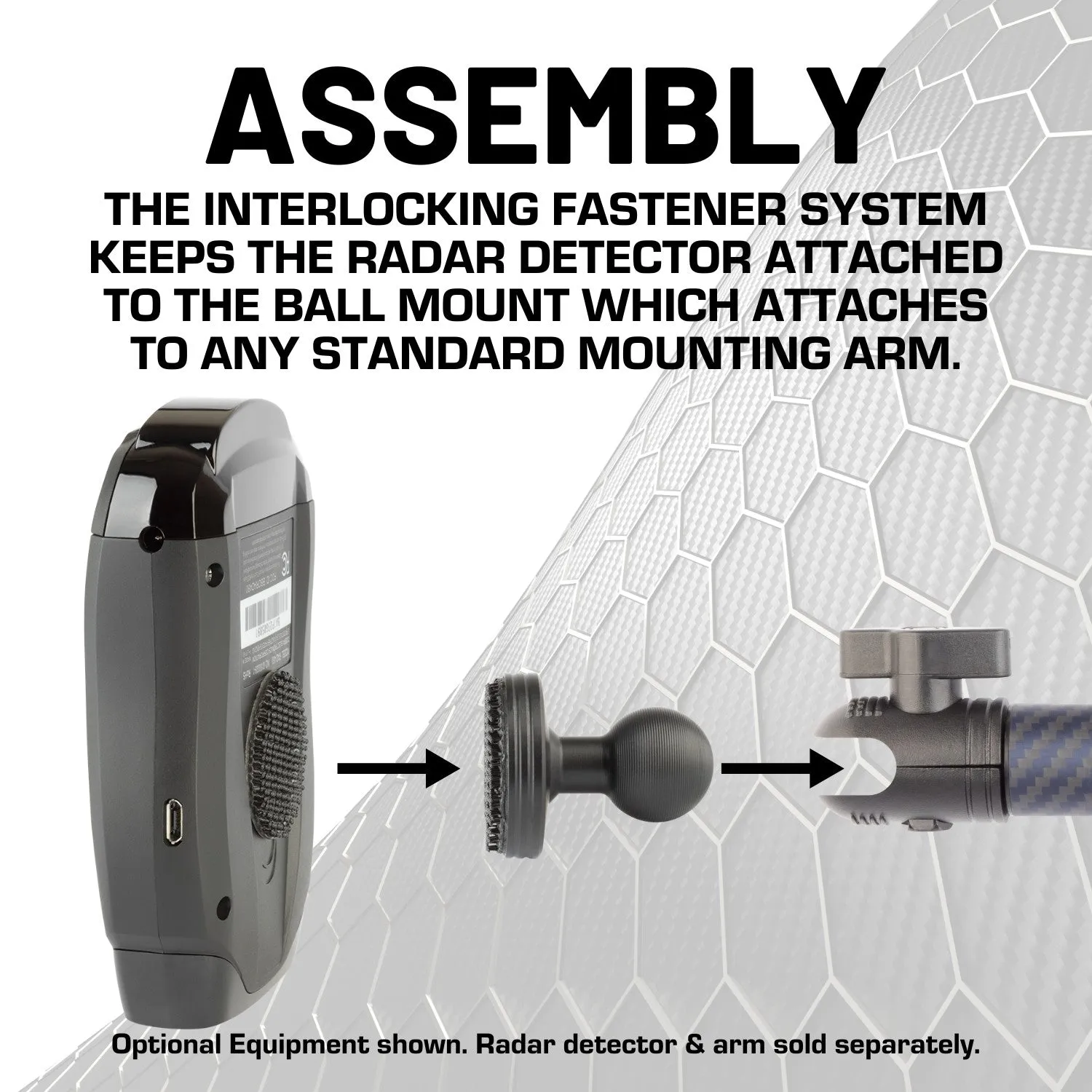 Radar Detector Mount with 20mm Ball   Interlocking Fastener System